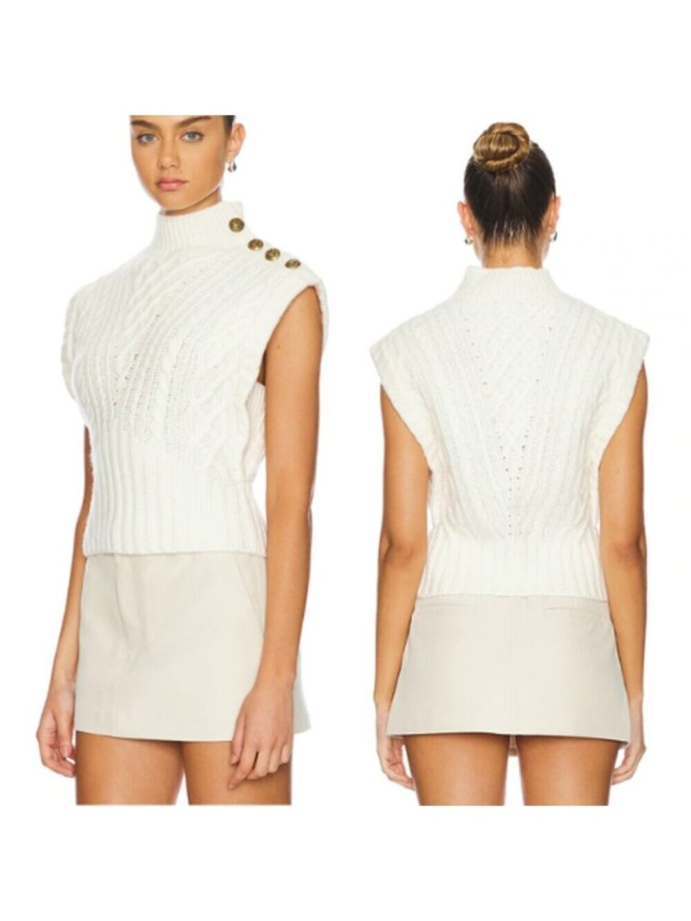 NEW Veronica Beard Holton Cable Knit Pattern Sleeveless Vest Cream Size: S